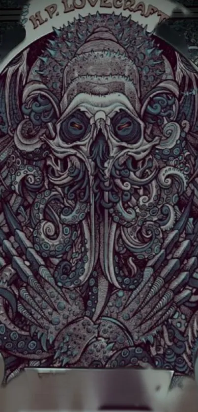 Intricate H.P. Lovecraft themed wallpaper with detailed tentacle art.