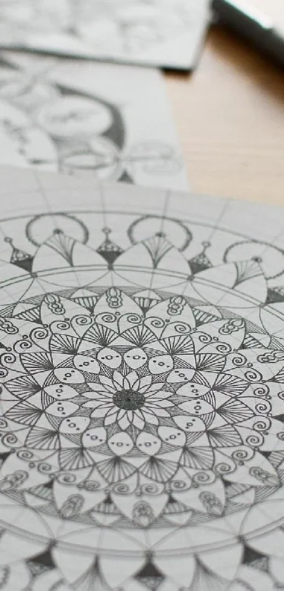 Intricate mandala art patterns in black and white.