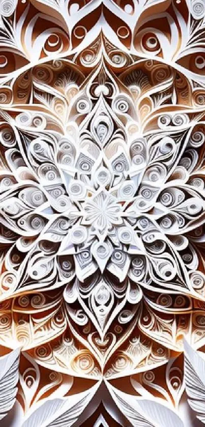 Intricate mandala pattern in brown and white tones for mobile wallpaper.