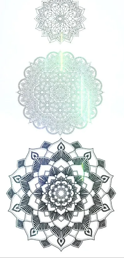 Intricate mandala design in black and white for mobile wallpaper.