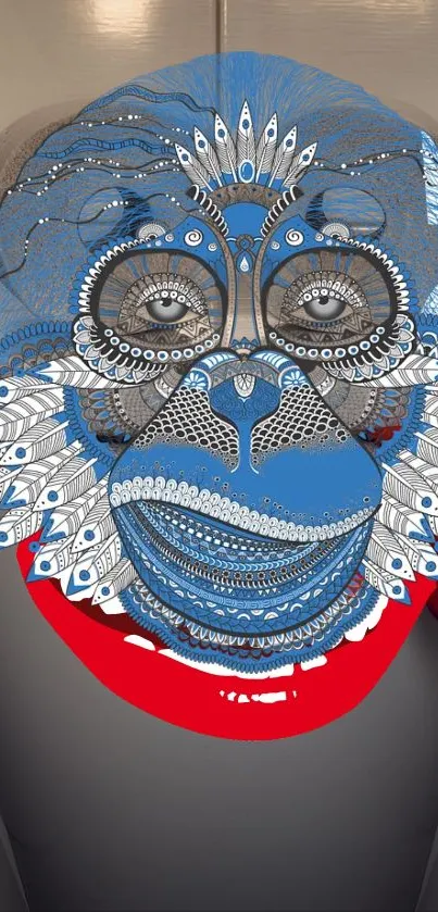 Intricate blue mandrill art mobile wallpaper.