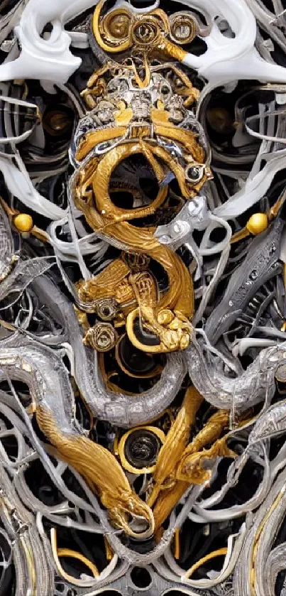 Intricate mechanical design with golden and silver tones.