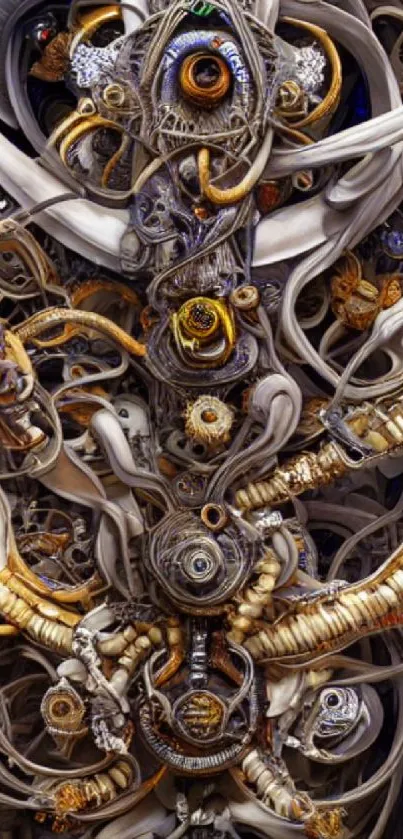 Intricate mechanical artwork with abstract design and steampunk elements.