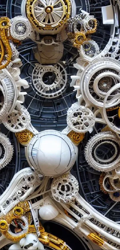 Intricate mechanical design with gears and metallic tones.