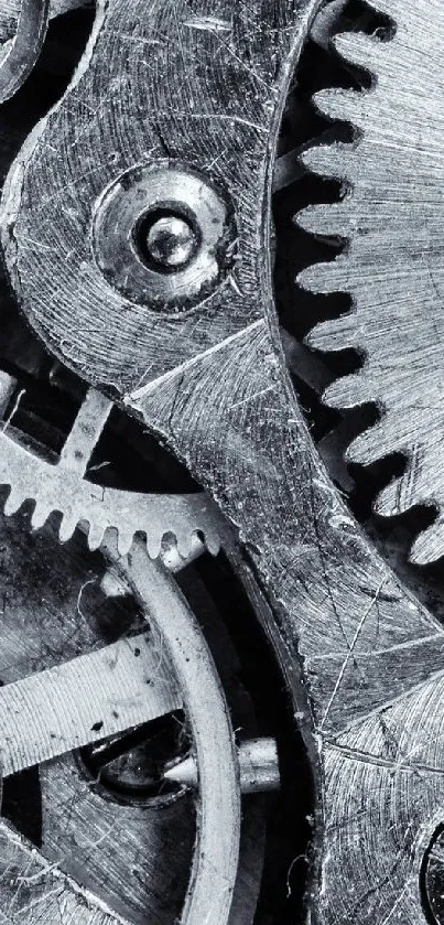 Close-up of intricate metal gears in a mechanical system, ideal for wallpaper.