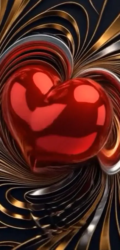 3D red heart with metallic swirls wallpaper