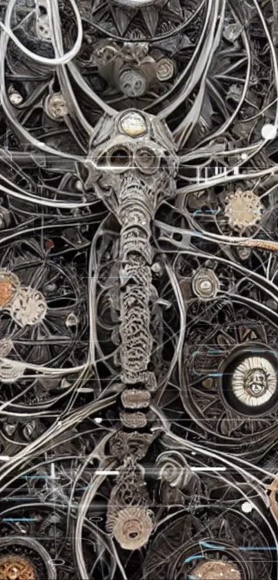 Intricate steampunk wallpaper with metallic gears and artistic design.