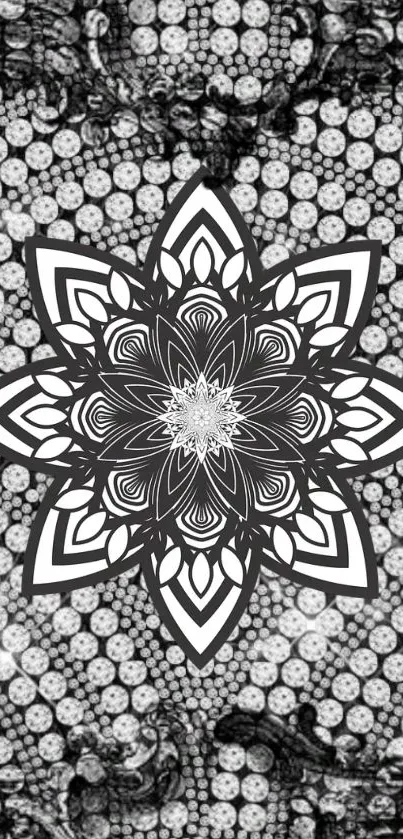 Intricate monochrome mandala pattern wallpaper art.