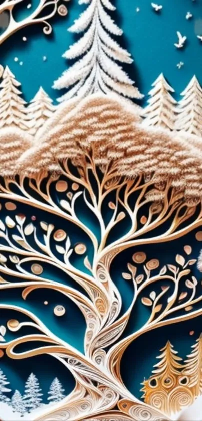 Intricate nature art mobile wallpaper featuring a detailed tree design.