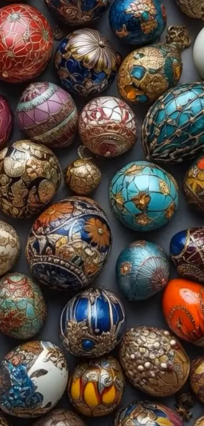 Decorative eggs with intricate patterns and vibrant colors.