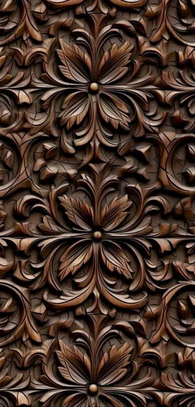 Intricate brown ornamental floral wallpaper for mobile phone.