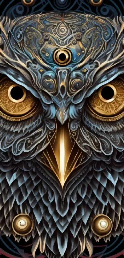 Intricate owl design in vibrant colors for phone wallpaper.