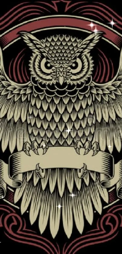 Intricate owl art with ornate patterns on a stylish mobile wallpaper.