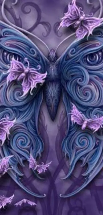 Purple butterfly with swirling intricate designs.