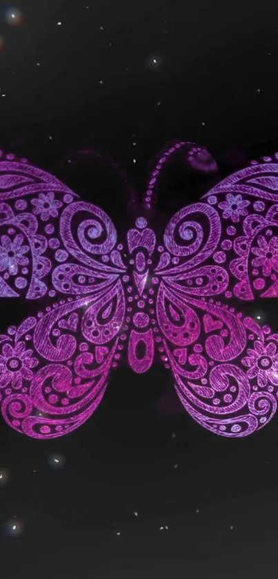 Intricate purple butterfly design on dark background.