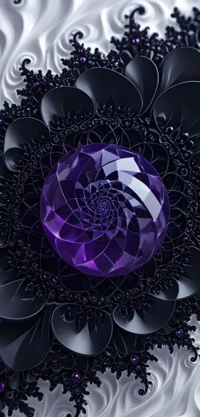 Intricate geometric art with a purple jewel centerpiece.