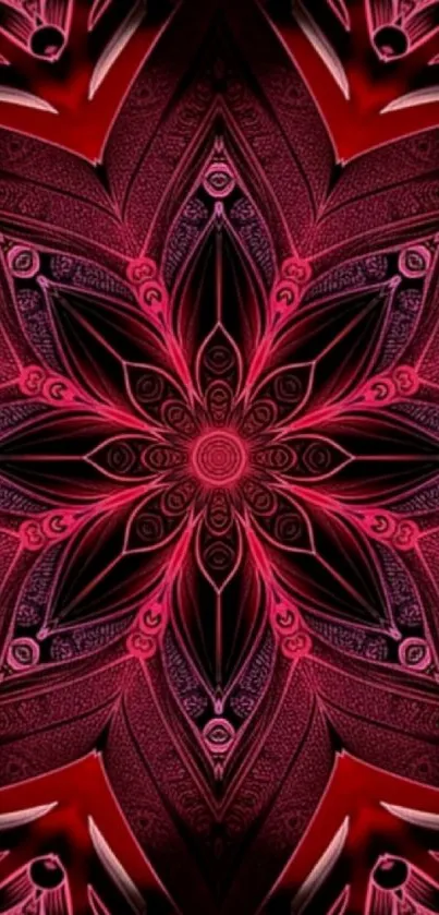 Intricate red floral mandala mobile wallpaper.