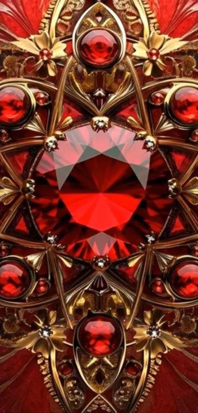 A luxurious red gemstone with intricate gold design