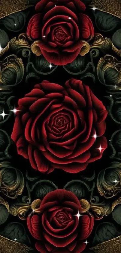 Intricate rose pattern wallpaper with a dark, elegant design.