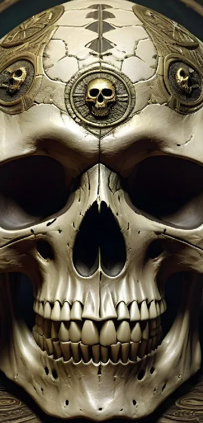 Intricate skull design wallpaper with gothic elements.