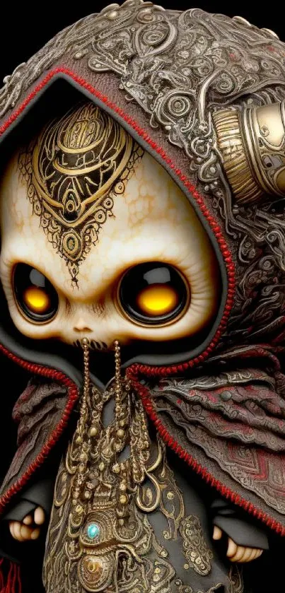 Intricate fantasy skull art with golden accents.