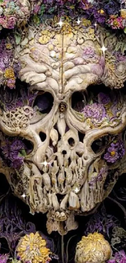 Intricate skull with vibrant floral art in a detailed design.