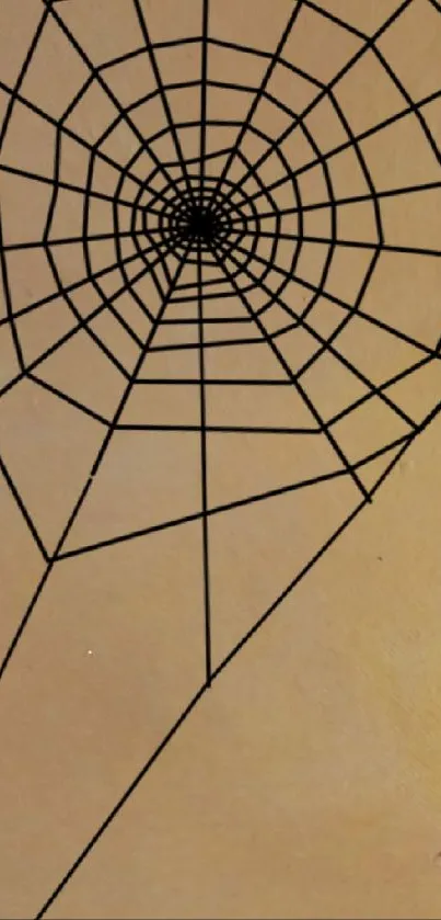 Intricate spider web wallpaper with a spider on a light brown background.