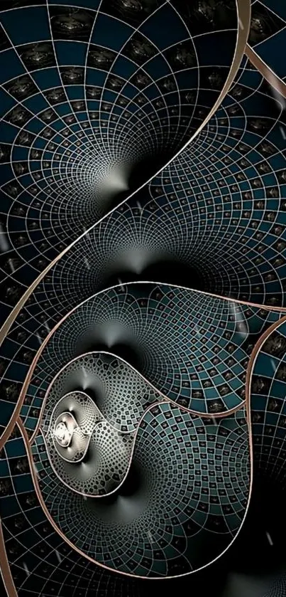 Intricate dark spiral fractal design mobile wallpaper.