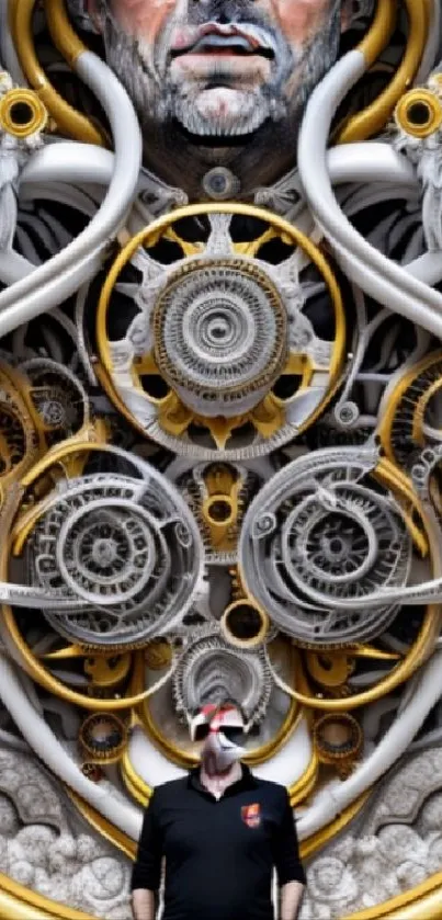 Steampunk wallpaper with intricate gears and mechanical art design.