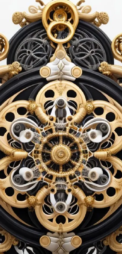 Intricate steampunk art design with gold and black details.