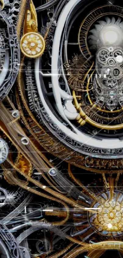 Intricately designed steampunk wallpaper featuring gears and mechanical elements.