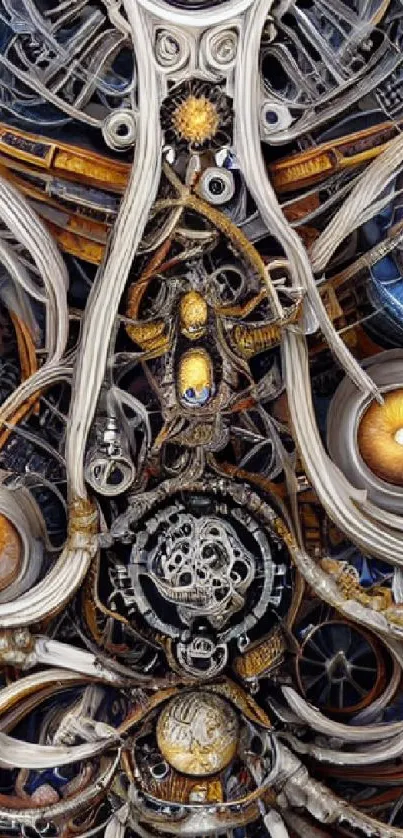 Intricate steampunk wallpaper with gears and clockwork design.