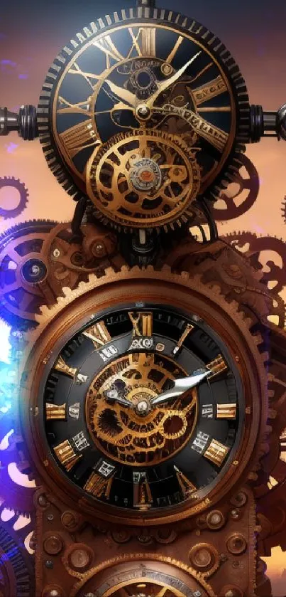 Steampunk clockwork art with intricate gears and vintage design.