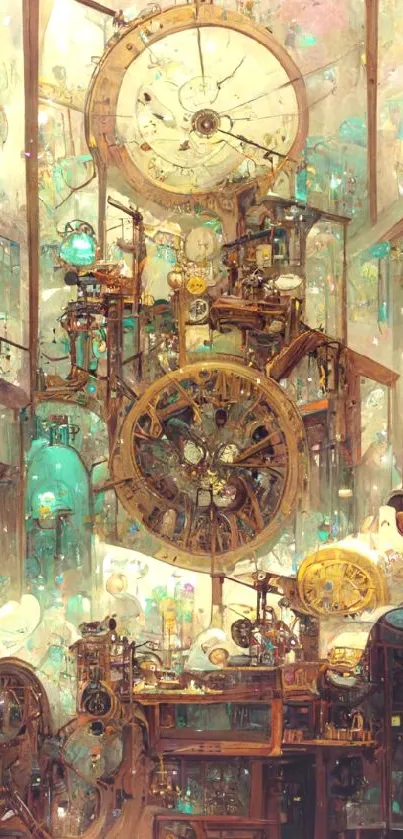 Intricate steampunk clockwork wallpaper with gears.