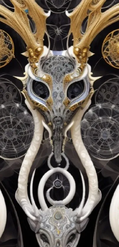 Intricate steampunk creature with golden patterns and abstract design.