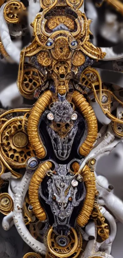 Intricate steampunk design with gears and gold for mobile wallpaper.