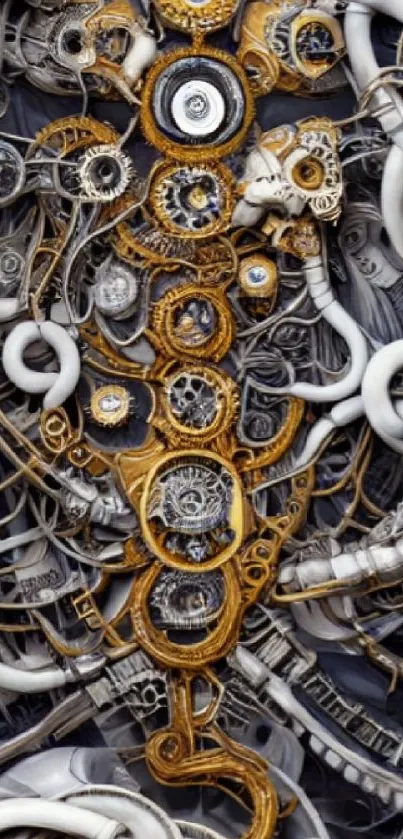 Steampunk-themed wallpaper with intricate gear and clockwork design.