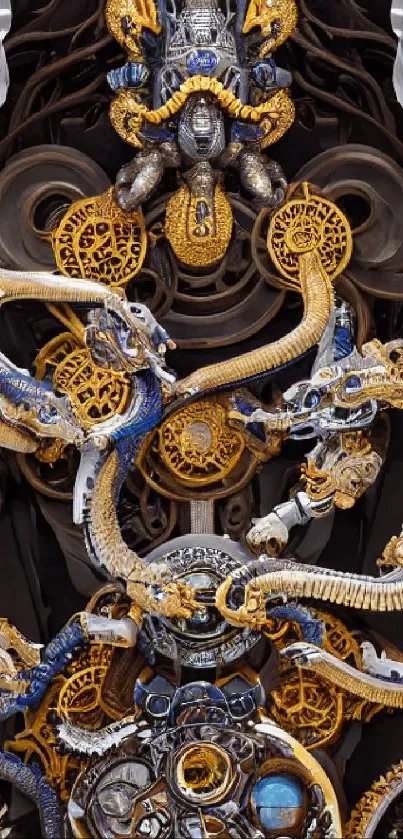 Intricate steampunk dragon with gears in fantasy art design.