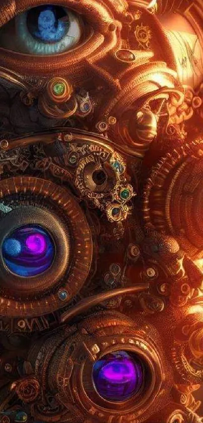 Intricate steampunk fantasy art with vivid colors and mechanical elements.