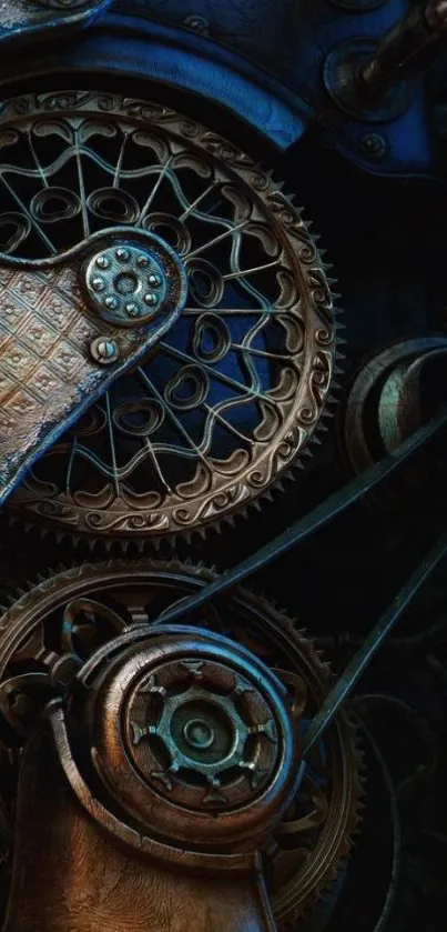 Intricate steampunk gears in metallic tones.