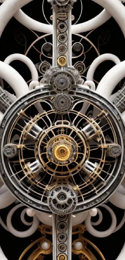 Intricate steampunk gear art with circular, mechanical designs for mobile wallpaper.