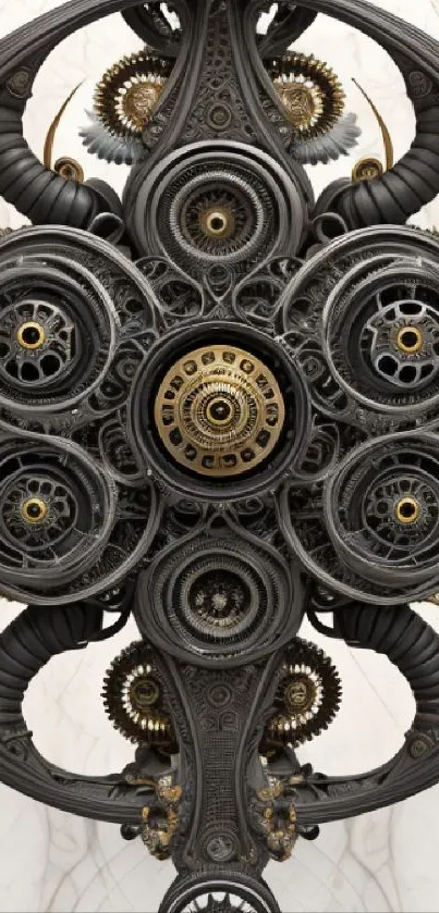 Intricate steampunk gear design with metallic cogs and detailed mechanics.