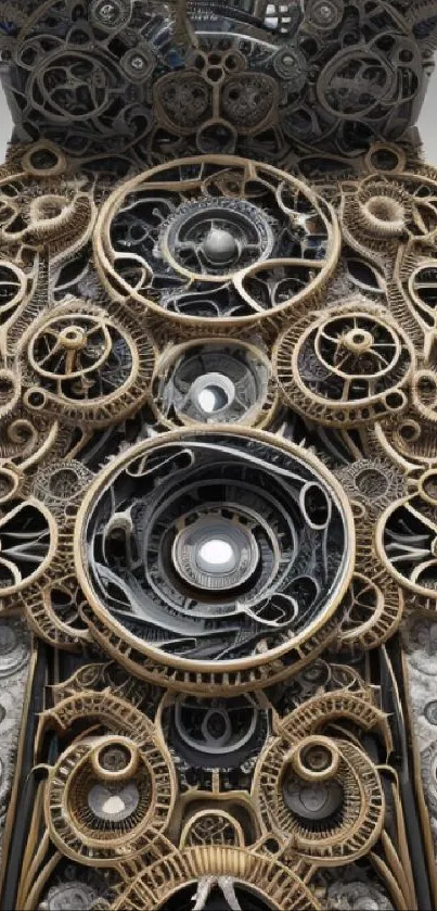 Intricate steampunk gear design with metallic tones.