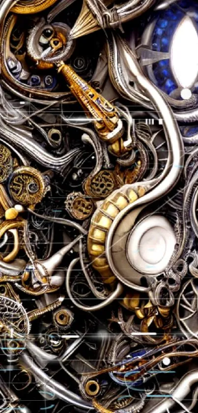 Intricate steampunk gear design with metallic elements.