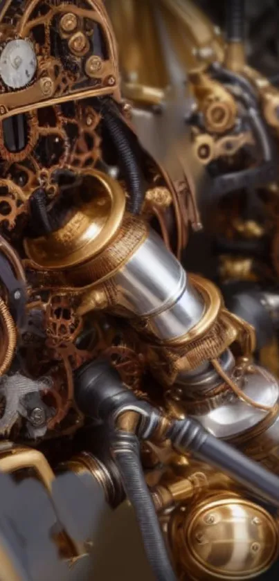 Steampunk-themed wallpaper with intricate metallic gears.