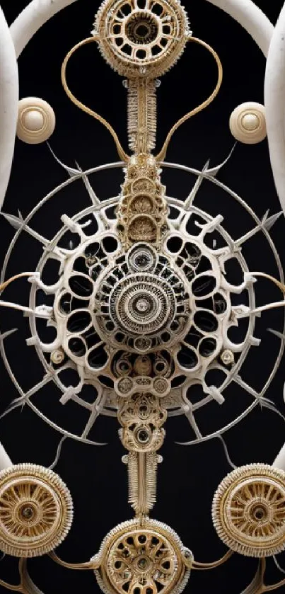 Intricate steampunk design with elegant gears and golden details.