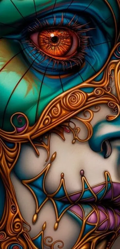 Intricate steampunk skull art with vivid details.