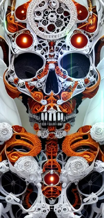 Intricate steampunk skull design wallpaper for mobile phones.