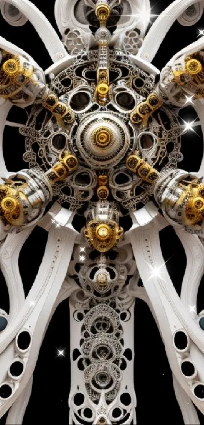 Intricate steampunk wallpaper with gears and abstract design.