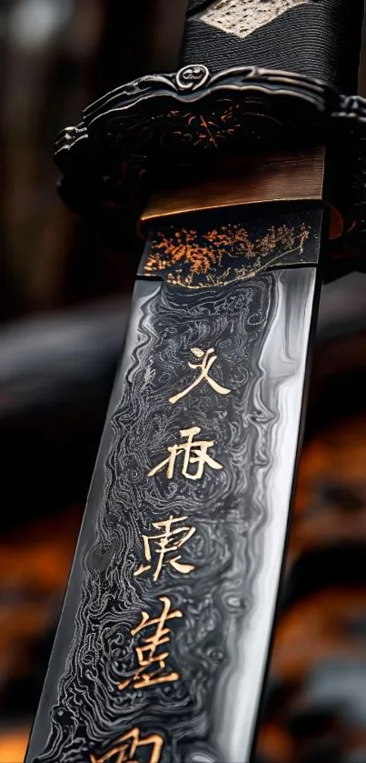 Intricately decorated sword blade with engraved design.